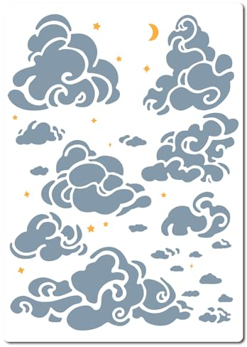 GORGECRAFT 21*30cm Pochoir Nuage Étoile Lune Dessins Grands Modèles Muraux Nuages Réutilisables Creux Dessin Signe Pochoir Carré pour Peinture en Bois Scrapbooking Carte Sol Bricolage Artisanat Maison