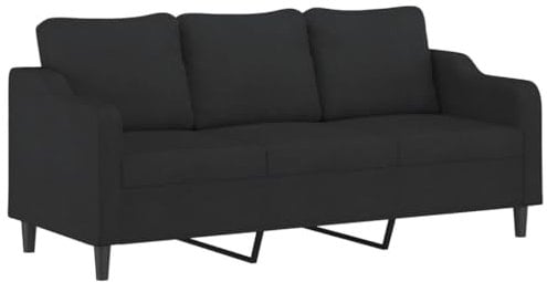 vidaXL Sofa 3-Sitzer, Loungesofa Couch mit Armlehnen Rückenkissen, Wohnzimmersofa Designsofa Metallgestell, Sitzmöbel Dreisitzer, Schwarz Stoff
