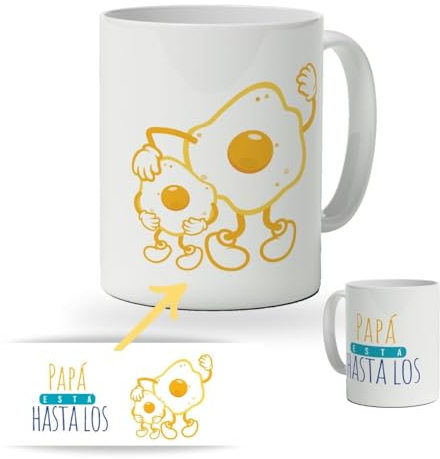 DEREGALOOS Taza de cerámica divertida para Padres. Taza de café Regalo día del Padre. Regalo Original con frase para hombre. Tazas divertidas con frase. (Papá está hasta los)