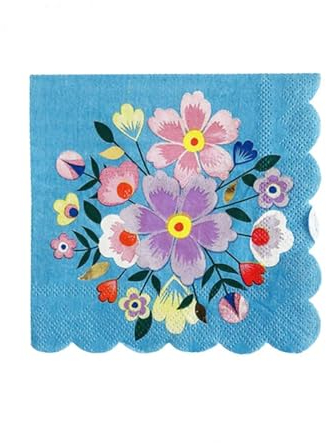 Juego de vasos, platos y servilletas de papel desechables para fiestas, vasos de 8 onzas, platos de 7 y 9 pulgadas, 32 servilletas, 20 pajitas doradas, diseño floral azul, amarillo, rosa