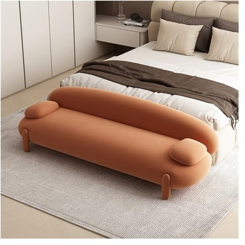 Polsterbank am Ende des Bettes, Moderne Sitzbank mit Ottomane und Holzrahmen, Aufbewahrungsbank für den Eingangsbereich im Wohnzimmer (Orange 180 x 55 x 60 cm)