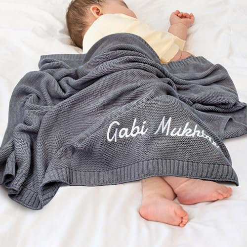 TICBIK Personalisierte Babydecke mit Namen Baumwolle, Strickdecke Baby Decke Neugeborenen Personalisiert, Babydecke Junge Mädchen Baby Geschenk Personalisiert Geschenke mit Namen