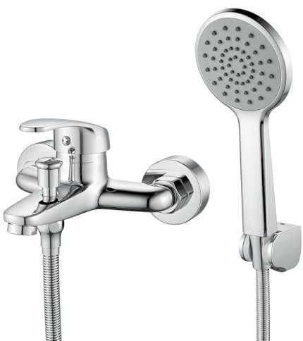 Rehomthy Badewannenarmatur mit Handbrause, Einhand Wasserhahn Badewanne Mischbatterie, Duschset mit Armatur mit Duschbrause und 1.5m Schlauch, Chrom