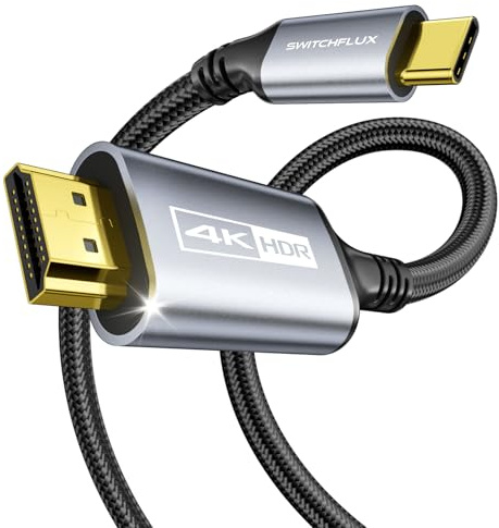 SWITCHFLUX USB C to HDMI Cable 1M for Home Office (4K@60Hz) for Laptop | High Speed Type C to HDMI 2.0 Braided Cord (Thunderbolt 3/4 Compatible) for iPhone 17, MacBook Pro/Air, iPad Pro, Galaxy S23