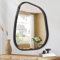 HLFMVWE Irregular Bathroom Wall Mirror, Asymmetrical Modern Oval Wooden Framed Mirror Unique Shape Wall Mounted Vanity Artistic Decor for Living Room Bedroom Entryway Small 40 x 30CM