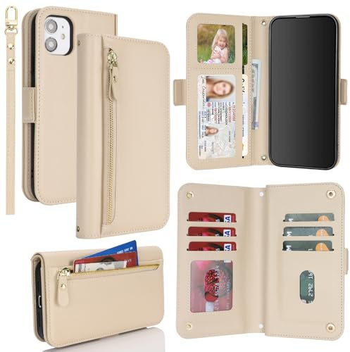 SailorTech für iPhone 11 Hülle mit Kartenfach Klapphülle für Frauen, iPhone 11 Handyhülle Handytasche Flip Brieftasche Schutzhülle mit Kartenfächern für Männer-Beige