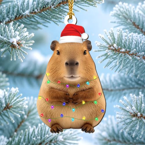 GENANY Capybara Weihnachtsschmuck, Capybara-Thema, hängende Ornamente 2025, Holz-Andenken, lustige Geschenke für Männer und Frauen, Tiermotiv-Dekorationen