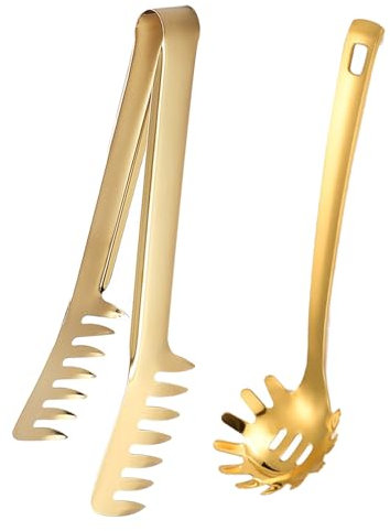 Minging 2-Piece Spaghetti Server Set, Stainless Steel Pasta Tongs & Spoon, Gold