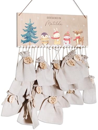 wunderwunsch Personalisierter Adventskalender zum Befüllen, Holz, Kinder | Adventskiste, Stoffbeutel selbstgestalten, Säckchen, Jutesäckchen, Diy-Box, Tütchen, Säckchen, Weihnachten