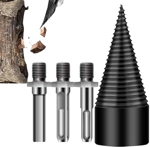 32MM Wood Splitter Drill Bit Wood Log Splitter Firewood Drill Bit Firewood Drill Bit Kit With 3 Drill Attachments Screw Cones Splitter Splitter Wedge Wood Cut Tool