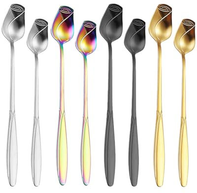 TOZBLEU Cuillères à thé,Lot de 8 cuillères à café en forme de fleur, 2 tailles différentes, colorées en acier inoxydable, cuillères à café arc-en-ciel,Petites Cuillères à thé Cuillères Demitasse