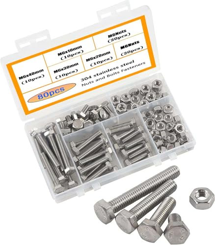 HVDHYY M6 Juego de Tornillos y Tuercas Exterior Tornillo Hexagonal 304 de Perno de Tornillos Allen de Acero Inoxidable Tornillos Mecánico y Conjunto de Tuercas A Prueba de óxido 80PCS