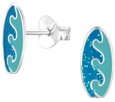 Monkimau Surfbrett Kinder Ohrringe | 925 Silber | Mädchen Ohrstecker Schmuck | Hypoallergen & Nickelfrei | Kinderohrringe Geschenkidee