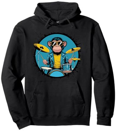 Niedlicher Affe spielt Schlagzeug Grafik Kunst Tier Musiker Pullover Hoodie