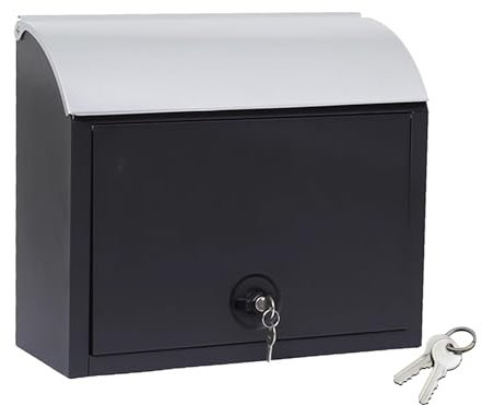 Boite aux Lettres Normalisée Boite aux Lettres 2 Portes Petite Boîte aux Lettres Boîte aux Lettres Moderne, Couvercle, Verrouillable, avec Fermeture a clé et Porte Journalière(Black)