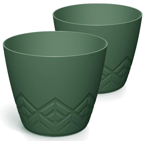 Tymar Blumentopf – Stilvoller Übertopf mit modernem Muster, 2pack, blumenübertopf_ARECO (Grün; ø 24 cm)
