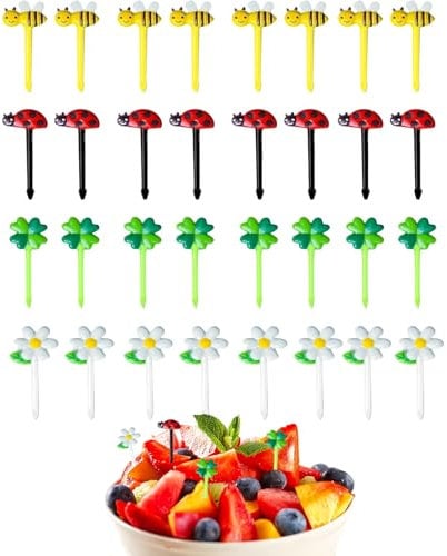 32 tenedores de fruta para niños, palillos para aperitivos Niños de Dibujos Animados para Lonchera Fiesta té Cumpleaños Colegio Mini Tenedores Infantiles de Frutas postre frutas fiesta infantil