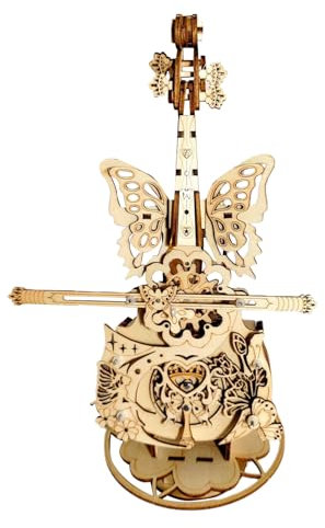 Cello Musikdosen Modellbausatz - Holz-Musikbox Puzzle In Cello-Form,Handgefertigtes Konstruktionsset Mit Schmetterlingsdekor Für Kinder Und Mädchen
