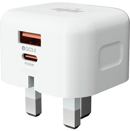 USB C Plug Fast Charger, 30W Dual-Port Multi USB Charger Plug UK PD Power Adapter + QC Wall Plug Multiport Mains Type C Charging Plug for iPhone 16 15 14 13 12 11 Pro Max XS XR 8, Samsung - White