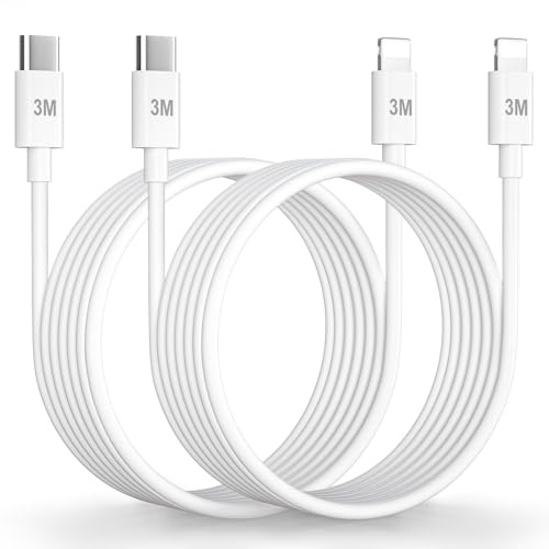 Câble iPhone USB C 3M Lot de 2, Certifié MFi Câble Lightning Câble iPad | USB C vers Lighting Cable Charge Rapide Fil Chargeur iPhone Cordon pour Apple 14 13 12 Pro Max Mini/11/XS/X/XR/8Plus/2020 SE