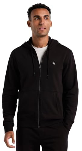 Original Penguin Mens Org Flc Full Zip Hooded Sweatshirt, True Black, L UK