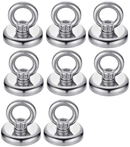 Neodym Magnete 8 Stück, 25 mm Magnethaken, Magnet mit Haken, Öse Magnetische Haken,Neodym Ösenmagnet, für Kühlschränke Küchen Garage Camp, Silber