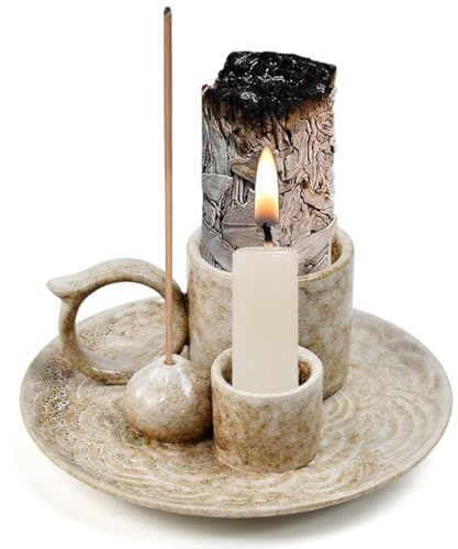 WEFHEF 4 in 1 Räucherstäbchenhalter, Keramik Räucherschale Multi-Functional Incense Burner Holder Palo Santo Halter Kerzenhalter Salbeihalter zum Verbrennen Räucherstäbchen Halter für Meditation Yoga