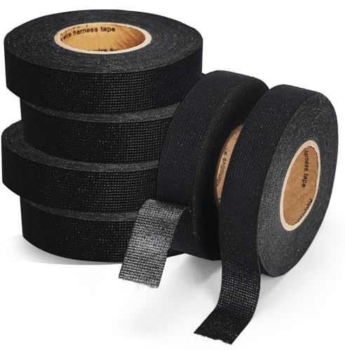 6 Stück KFZ Gewebeband Schwarz 19mm x 15m Gewebeklebeband Textilklebeband | 90 Meter Stoffklebeband Selbstklebendes Kabelbaum Klebeband Isolierband für Kabelbäume Haushalt Auto Motorrad Elektrisches