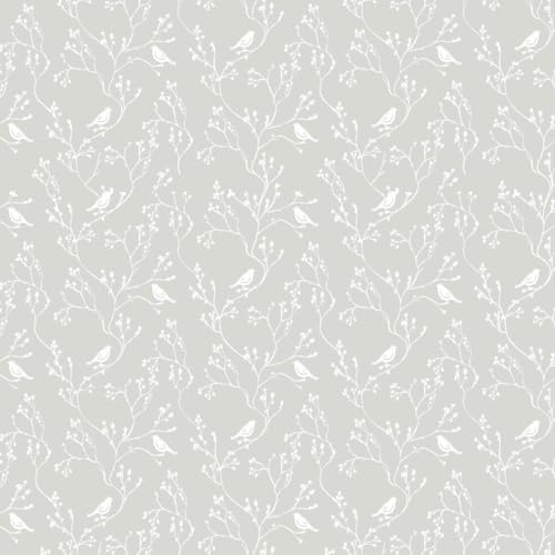ICYEHAO Papier Peint Fleurs et Oiseaux, 44 x 500 cm Gris Argenté Papier Peint Floral Oiseaux Arbre Plantes Boho Papier Autocollant pour Meuble,Chambre,Salon,Salle de Bain,Cuisine