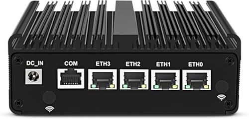 HAICOTECH 4-Port-Firewall Mini-PC N150, 4X 2,5-GbE-LAN-Anschlüsse (lüfterlos, i226-V), AES-NI, 6 USB-Anschlüsse, Dual-4K-HDMI+DP-Mikrorouter, Barebone, ohne RAM und SSD