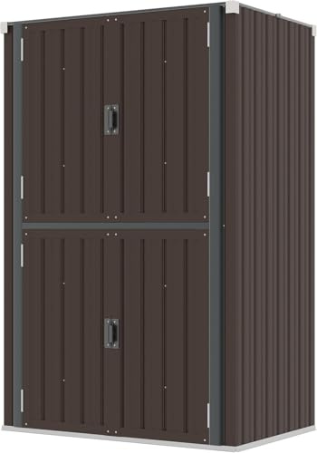 YODOLLA Gartenschrank mit verstellbaren Einlegeböden | Wetterfester Geräteschuppen Außenschrank | Metall-Garagenschrank| 118x76x178cm, Braun