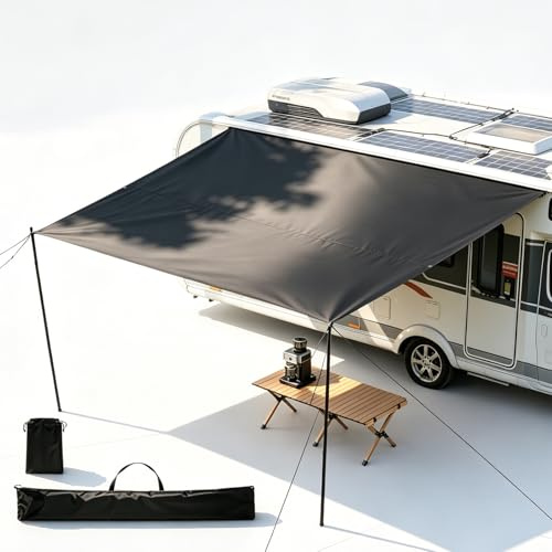 Longzhuo Toldo para Caravana Caravan Tarp 4 x 2,4 m | Toldo de camping, protección UV 70+, impermeable 5000 mm y doble ribete (5/7 mm) – Barras TelescóPicas y Accesorios Incluidos