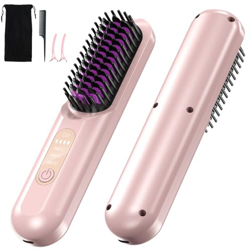Anluomania Haarglätter Bürste, Kabellose Glättbürste, Glättungskamm 5000mAh, Tragbare Glättungsbürste für Reise 160-200℃, Negative Ionen Haarglätter Stylingbürste, Mini Glätteisen für Haarstyling