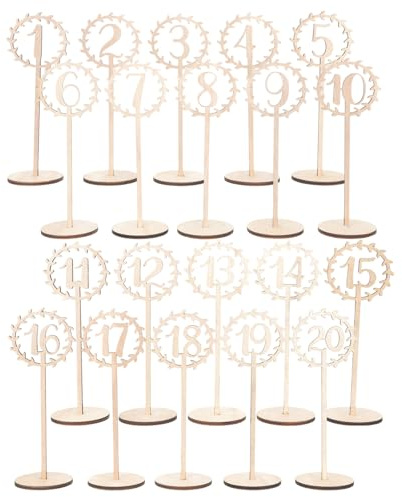 WRITWAA Numéros de Table en Bois 1 à 20, Lot de 20 Pièces pour Mariage et Réception, Panneaux de Placement Numérotés Élégants en Bois Naturel pour Décor Champêtre et Organisation