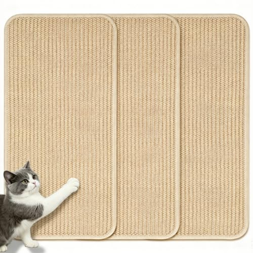3 Stück Kratzmatte Katze, Kratzbretter Katze Sisal, 50 x 25cm | Katzen Kratzbrett Wand, Selbsthaftender Kratzwand für Katzenz Schützen Sie Sofas, Möbel und Wände vor Kratzern(Holzfarbe)
