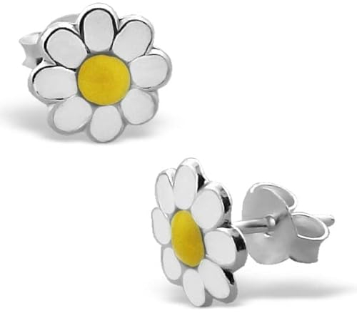 Sterling Silber und Emaille Daisy Gänseblümchen Ohrstecker