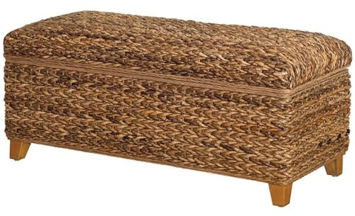 BOWERY HILL Woven Banana Leaf Bedroom Bench, Amber and Honey Finish, Durable Construction, Exotic Style Accent for Foot of Bed or Bedroom Seating, 41.25 in Wide