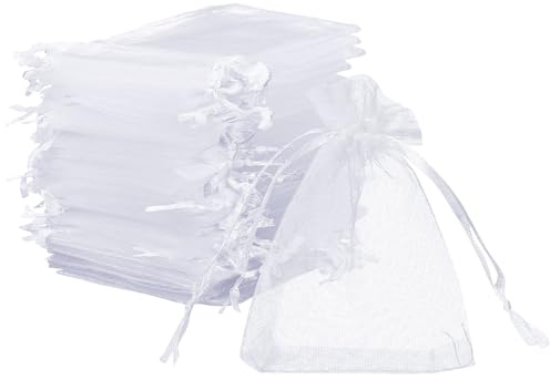 Naler 120 x Organzasäckchen Weiß 10x15cm Schmuck Geschenktüten | Feine Organzabeutel zum Befüllen mit Kordelzug für Schmuck, Gastgeschenke, Hochzeit, Taufe & Adventskalender