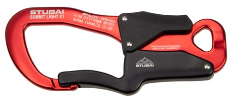 STUBAI Summit Light X1 Karabiner 32 kN ROT | Norm EN 12275, EN 362, UIAA 121 | 26 kN längs, 10 kN offen, 7 kN quer | Schnapperöffnung 28 mm | 174 mm Länge | 121 g Gewicht
