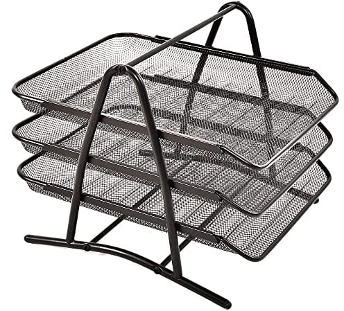 BigTree Mesh Letter Tray 3 Tier Desk Letter Filing Trays Holder A4 Document Paper Wire Mesh Storage Organiser