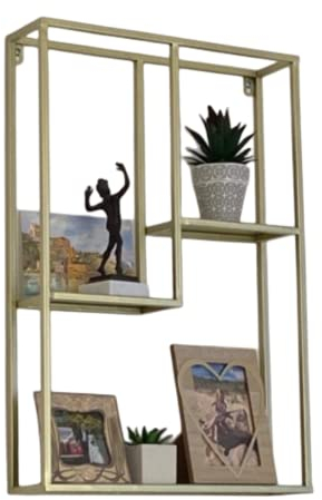 Dipamkar H60 x W40cm Metal Wall Floating Shelf Gold Floating Shelves Display Shelf Unit, No Assembly Required