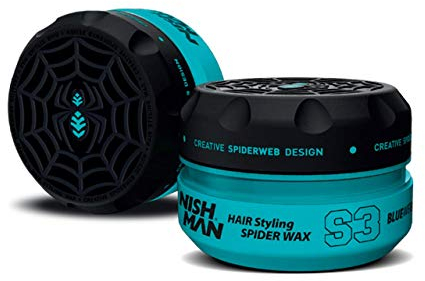 NISHMAN Aqua Spider Wax S3 – Blue Web 150g – Sweet Pea Duft – Starker Halt & Glänzendes Finish Haarwachs für Männer, Flexibles Styling für Alle Haartypen