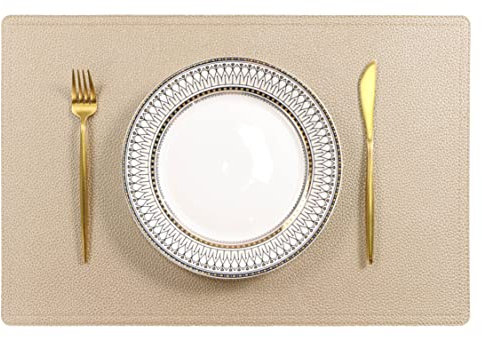 Tischsets aus Kunstleder, goldfarben, 4 Stück, wasserdicht, hitzebeständig, rutschfest, leicht zu reinigen, für Küche, Esstisch, Konferenztisch