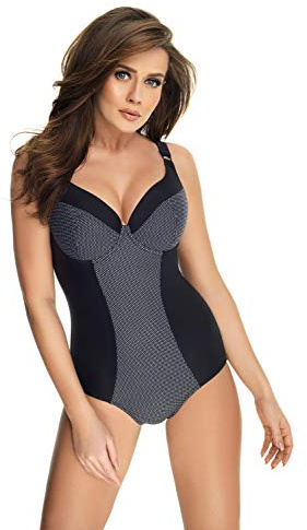 Selente My Secret 1975 Maillot de Bain Shaping Femme Une pièce Grande Taille, Bonnets C-H, 1 pièce Noir/Blanc Pois, 105G