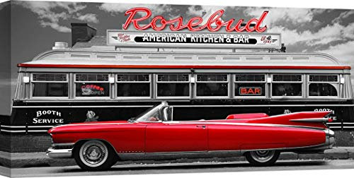 ART PRINT CAFE' – Leinwandbilder - Oldtimer – Vintage Beauty and Diner (Red) – 140x70 cm