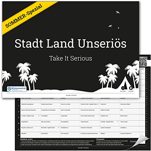 Take It Serious Reisespiel: Stadt Land Unseriös Sommer-Spezial. Stadt Land Fluss Partyspiel für euren Urlaub mit 72 lustigen Sommerkategorien. Lustiges Spiel für Jugendliche & Erwachsene. 50 Seiten