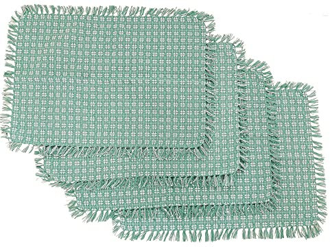 Set mit 4 Platzsets, Salbei/Weiß, gewebte Fransen, 100 % Baumwolle, Größe 33 x 48 cm, geeignet für formelle Mahlzeiten, alltägliche Mahlzeiten und lässige Anlässe.