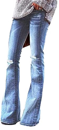 GUOCU Slitna damjeans, med utsvängda ben, smala stretchiga jeans med fransar, klassiska lediga bootcut-jeans i vintagestil