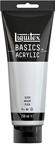 Liquitex 88700242 Basics - Peinture acrylique, peinture artistique monopigmentée, résistante à la lumière, qualité archive, finition satinée, tube de 250 ml - Argent