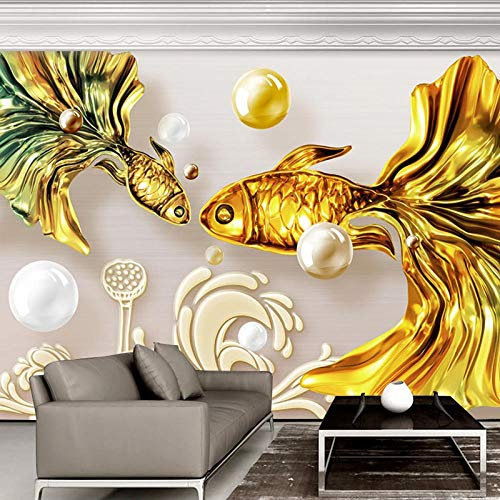 YXTSmurals Fototapete Selbstklebende 3D Effekt Golden Mode Tiere Fische 3D Tapete Wandtapete Art Poster Wohnzimmer Kinderzimmer Tv Hintergrund Wanddeko Wandbilder